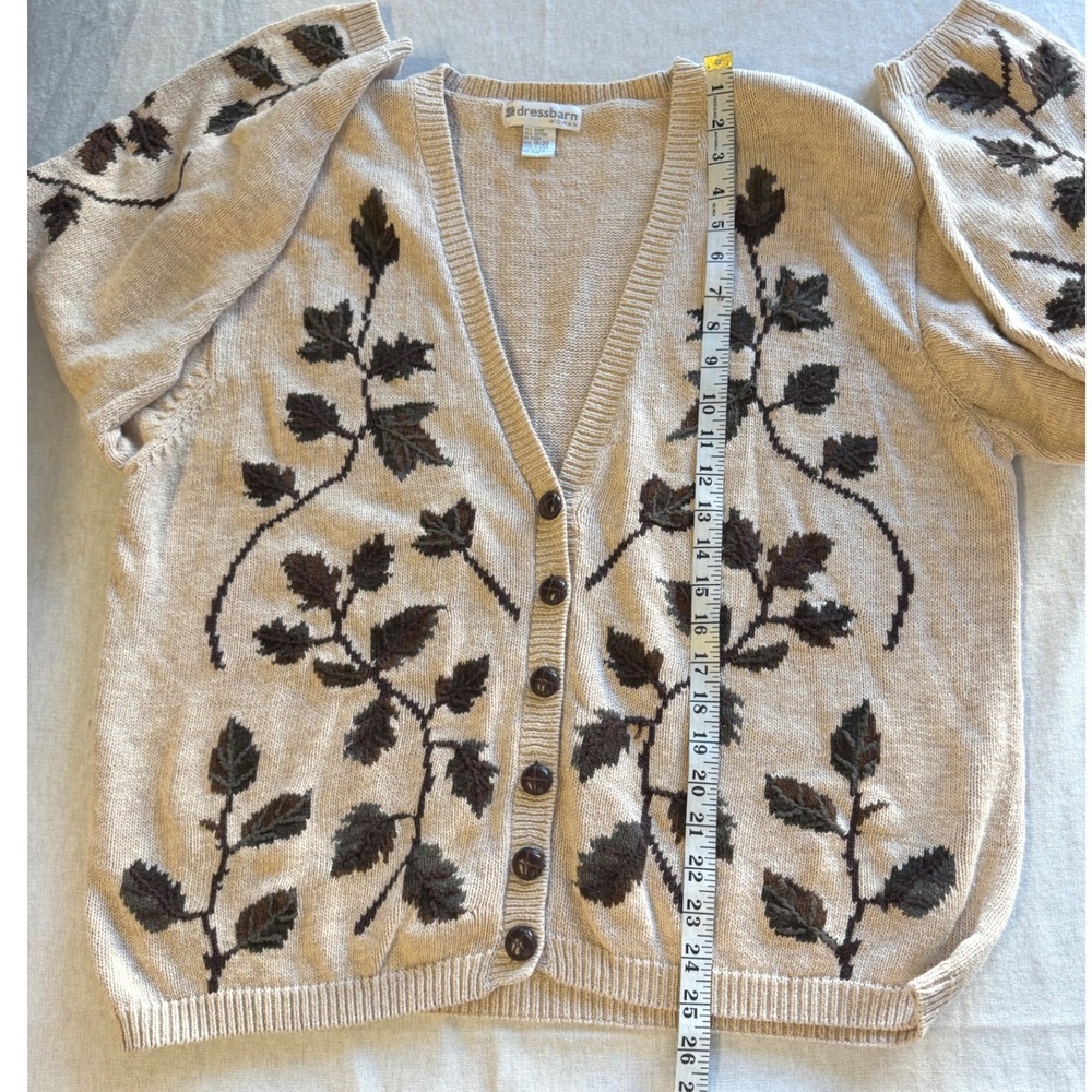 Dressbarn Y2K 2000s Cottagecore Grandma Cardigan Beige Embroidered Sweater 18/20 - Picture 6 of 7